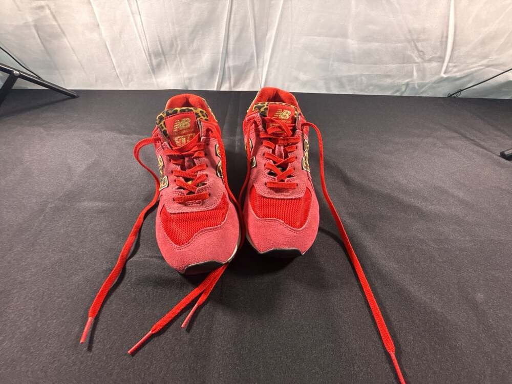 New Balance 574 Red Leopard Pink Sneakers